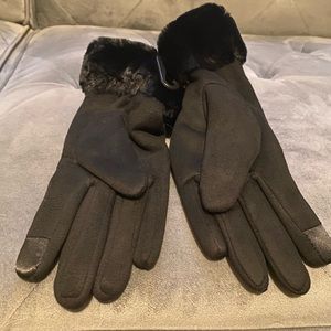 Ladies Suede fur trim gloves